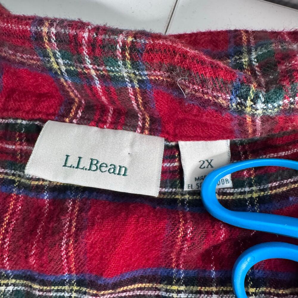 LL Bean Red Plaid Cotton Flannel Pajamas Set Womens Size 2XL Pants Button Down - Picture 2 of 5